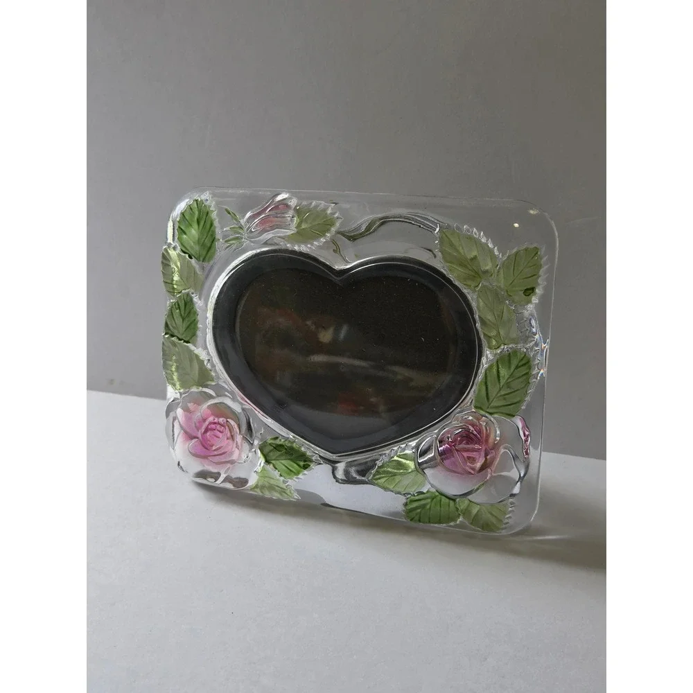 Studio Nova Crystal Heart Picture Frame Pink Rose Floral Embossed Japan 4x3.5